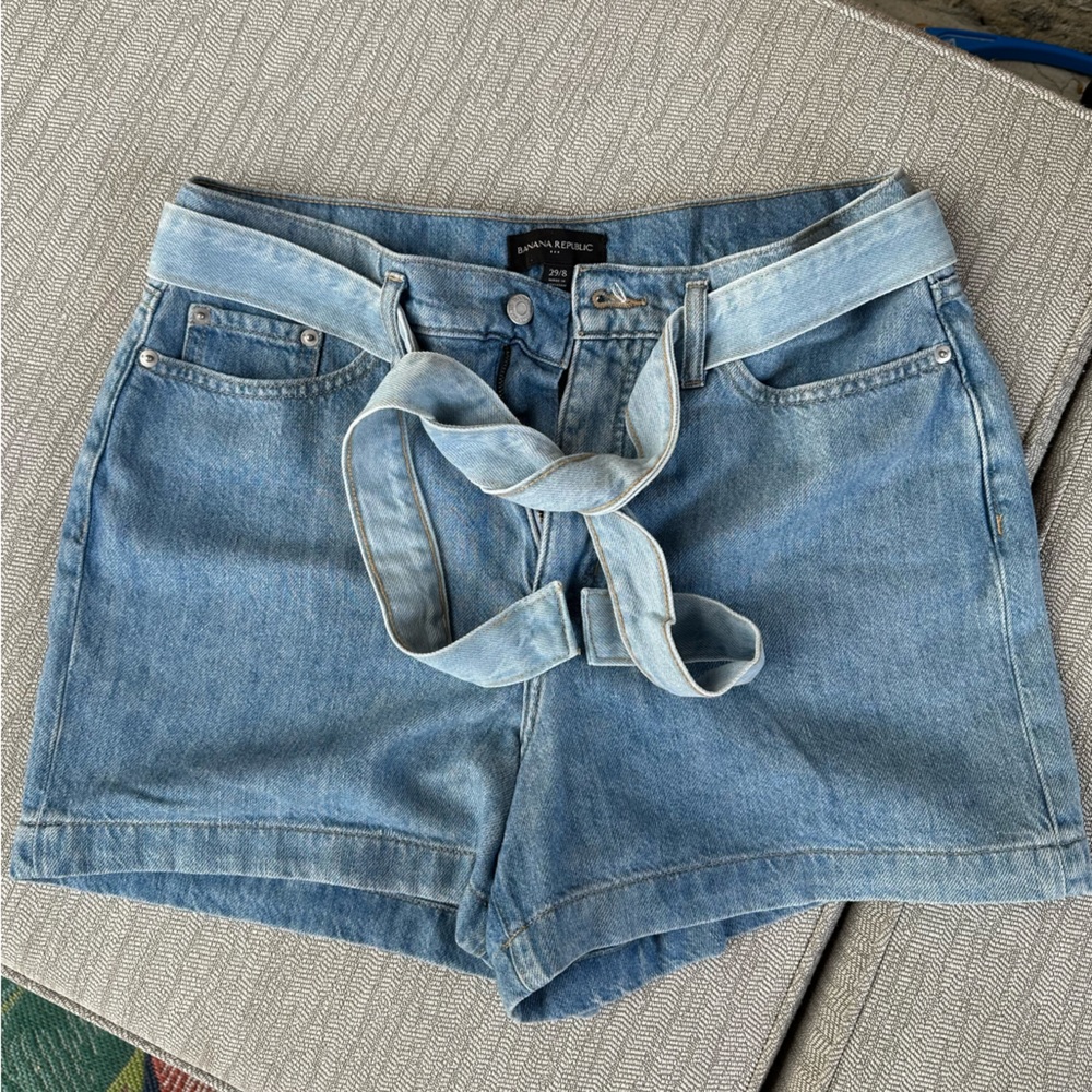 Banana Republic paper bag high rise waist tie denim shorts
